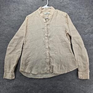 HOPE Blouse Womens 38 Beige Lightweight Semi Sheer Hidden Placket Long Sleeve